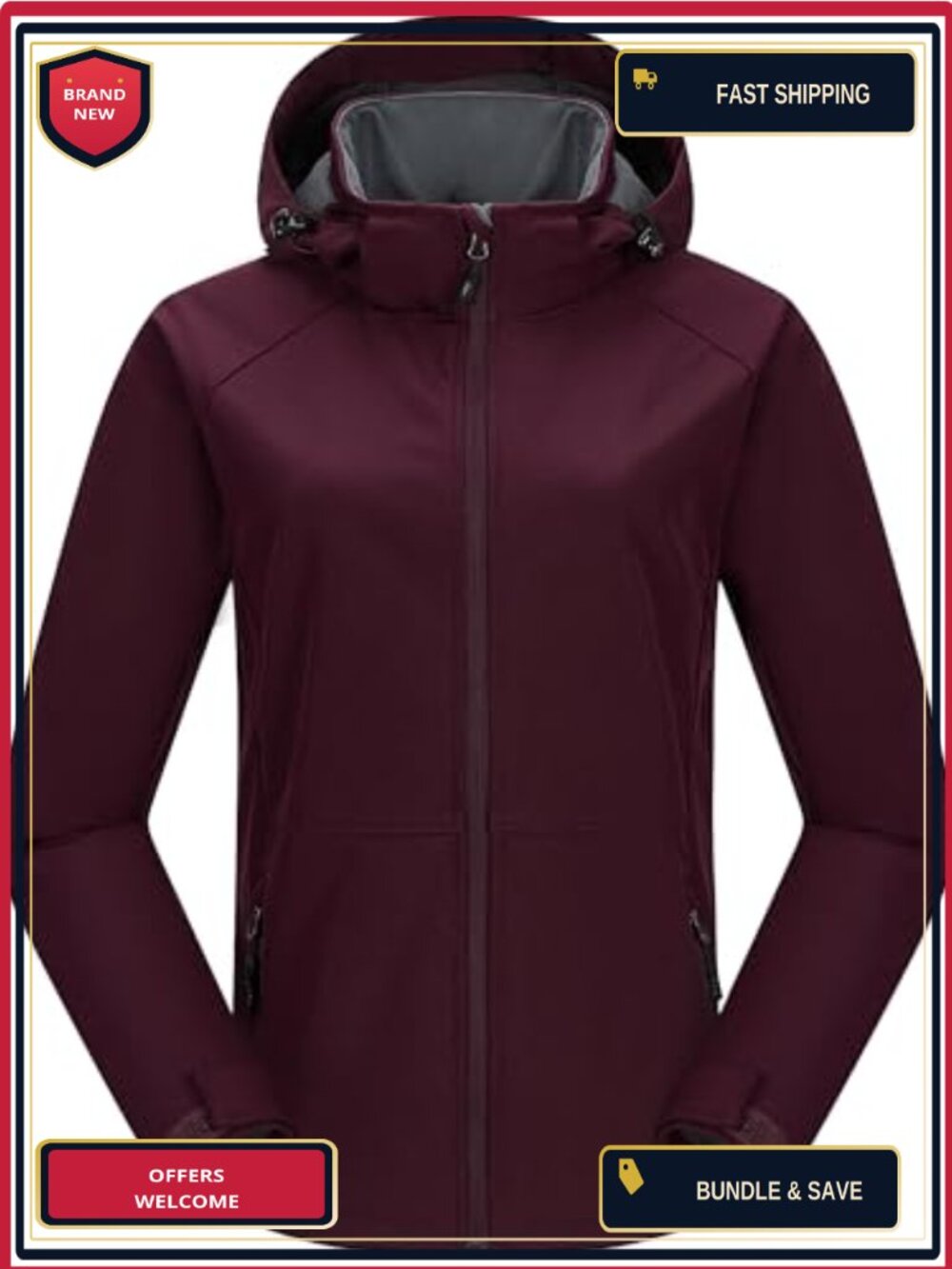 Waterproof Women's Softshell Jacket Fleece Lined Detachable Hood